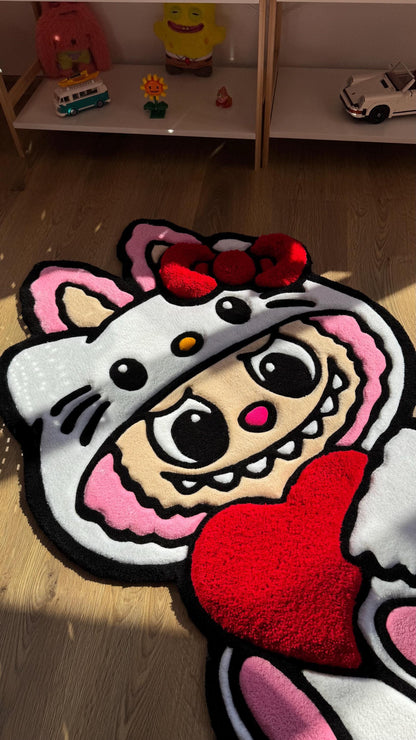 Pink x White Custom Rug – Cute Puffy 3D Tufted Carpet, Kawaii Handmade Decor, Fluffy Anime Rug for Kids Bedroom or Gift for Her