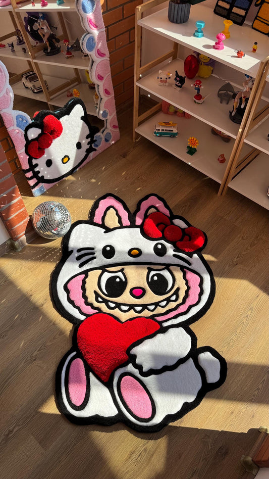 Pink x White Custom Rug – Cute Puffy 3D Tufted Carpet, Kawaii Handmade Decor, Fluffy Anime Rug for Kids Bedroom or Gift for Her