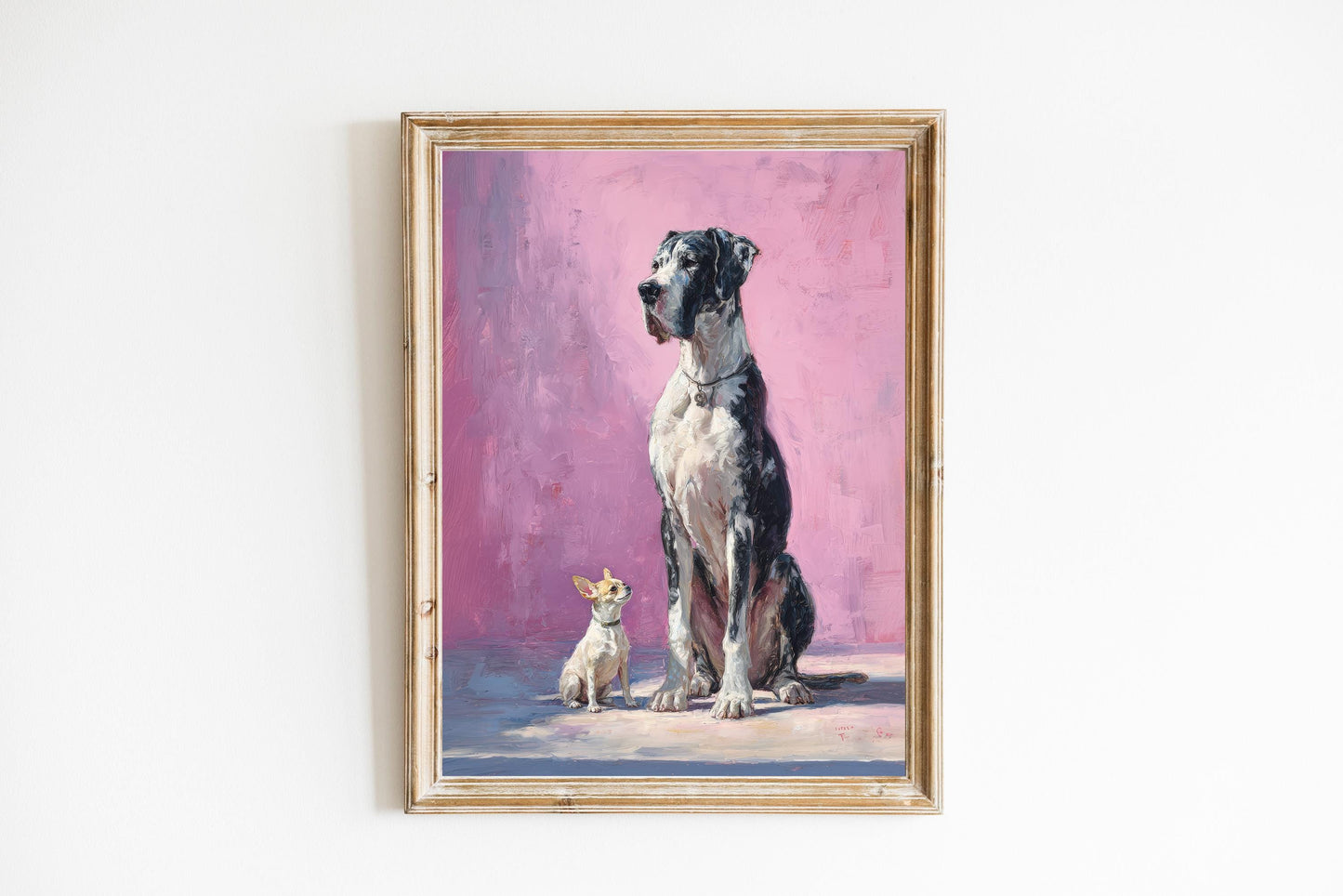 Great Dane and Chihuahua Dog Friends Fine Art Print | Cute Quirky Whimsical | Cocktail Art | Bar Cart Decor | Trendy Home Wall Art Gift