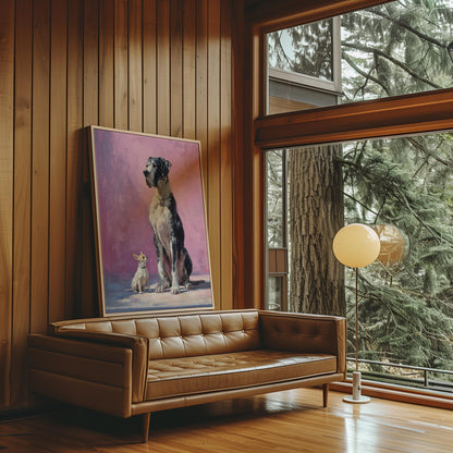 Great Dane and Chihuahua Dog Friends Fine Art Print | Cute Quirky Whimsical | Cocktail Art | Bar Cart Decor | Trendy Home Wall Art Gift