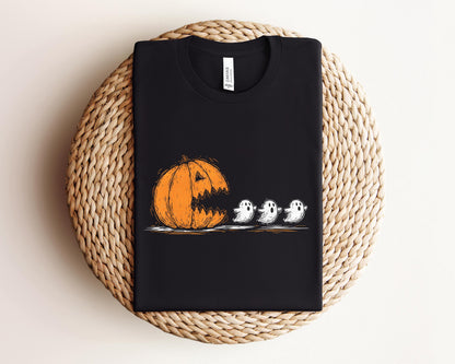 Halloween Pumpkin Eat Ghost Shirt, Funny Halloween Shirt, Halloween Gamer Gift, Halloween Party Tee, Pumpkin Pac Man Shirt, Spooky Ghost Tee