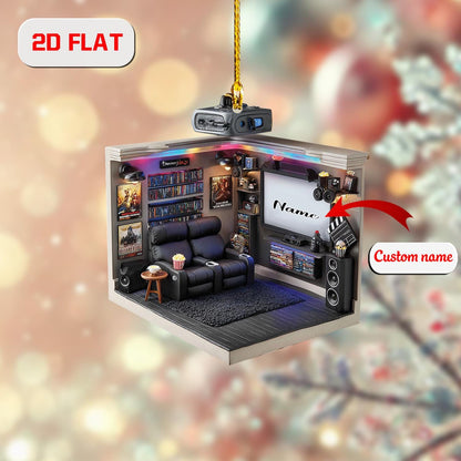 Personalized Home Theater Ornament, Custom Name Movie Room Decor, Film Lover Gift, Cinema Room Ornament, Christmas Tree Decoration