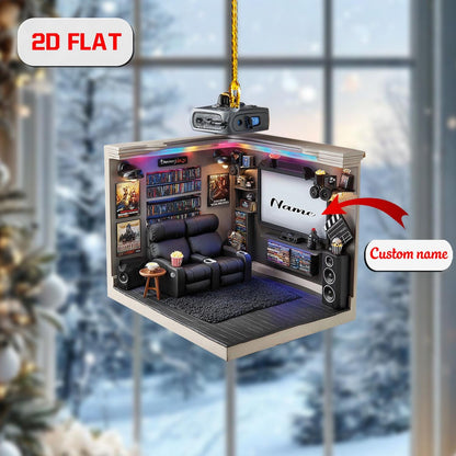 Personalized Home Theater Ornament, Custom Name Movie Room Decor, Film Lover Gift, Cinema Room Ornament, Christmas Tree Decoration