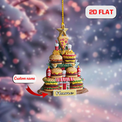 Personalized Fast Food Christmas Ornament, Custom Name Burger Pizza Fries Tree, Funny Holiday Decor, Gift for Food Lovers
