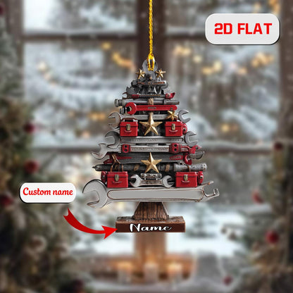 Personalized Mechanic Christmas Ornament, Custom Name Tool Tree with Wrenches and Toolboxes, Holiday Gift for Car Repair Lovers
