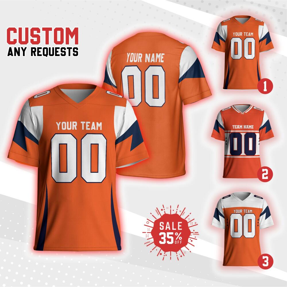 Personalized Name & Number Free Style Sports, Custom Team Broncos Football Jersey orange and white jersey, Jersey Gift for Him