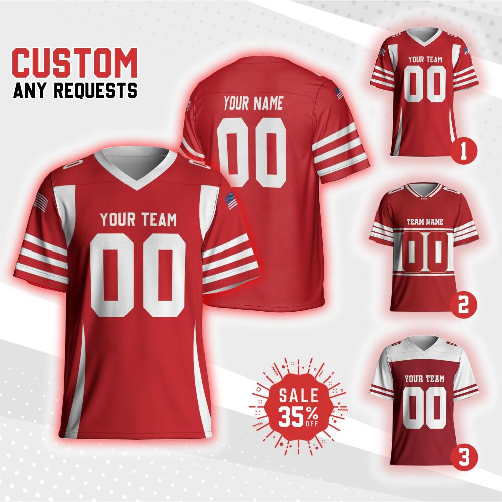 Personalized Team 49er Football Jersey red and gold jersey, Custom Name & Number Jersey Free Style , Game Day Outfit For Football Fan