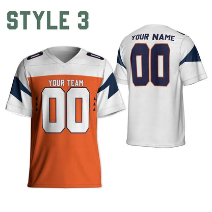 Personalized Name & Number Free Style Sports, Custom Team Broncos Football Jersey orange and white jersey, Jersey Gift for Him