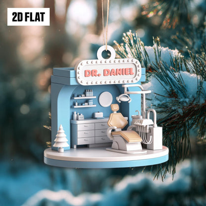 Personalized Dental 2D Flat Ornament, Custom Dentist Name Ornament, Dental Assistant Christmas Decor, Dentist Ornament Gift