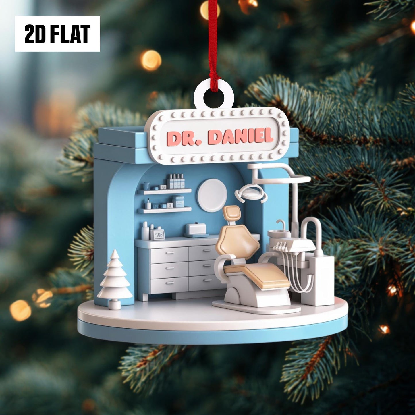 Personalized Dental 2D Flat Ornament, Custom Dentist Name Ornament, Dental Assistant Christmas Decor, Dentist Ornament Gift