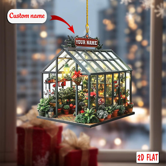 Personalized Greenhouse Ornament 2D Flat, Custom Plant Lover Ornament, Gardener Christmas Decor, Holiday Gift for Greenhouse Owners 2025