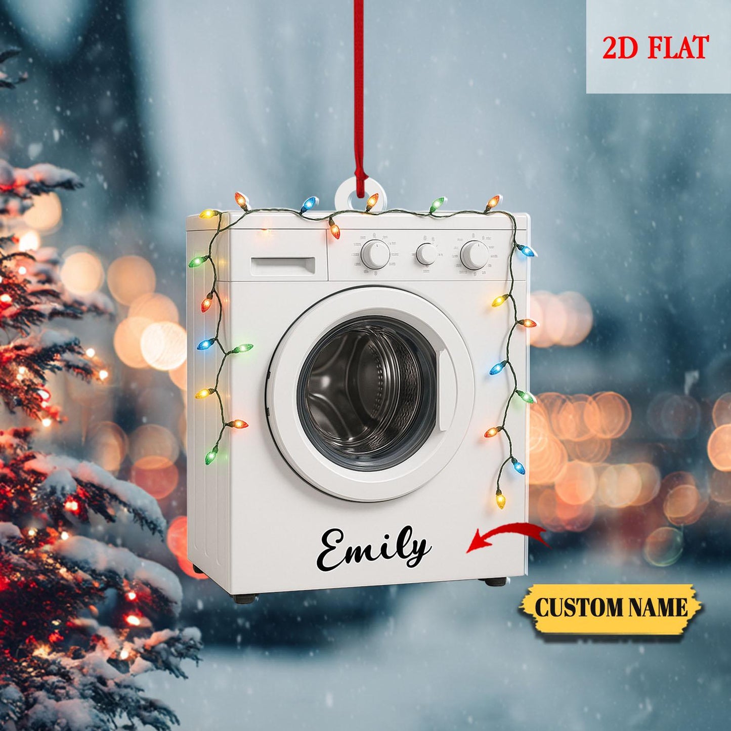 Personalized Washing Machine 2D Flat Ornament, Laundry Machine Christmas Ornament, Laundry Room Hanging Ornament, Laundry Room Decor