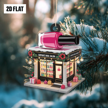 Personalized Nail Salon 2D Flat Ornament, Custom Name Christmas Decoration, Nail Spa Ornament, Beauty Salon Gift for Girls