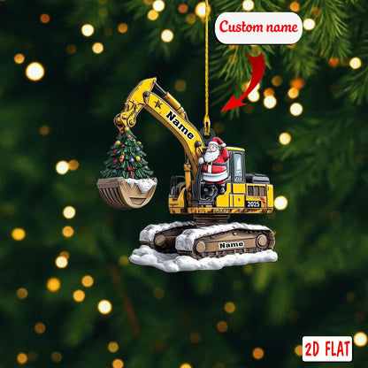 Personalized Excavator Christmas Ornament 2D Flat Acrylic, Custom Construction Santa Tree Decoration, Unique Holiday Gift for Worker 2025