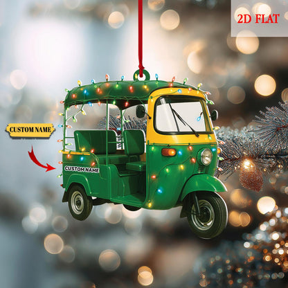 Custom Scooter Auto Rickshaw Truck 2D Flat Ornaments, Rickshaw Scooter Xmas Ornament, Motorcycles Lovers Xmas Ornaments, Drives Hanging