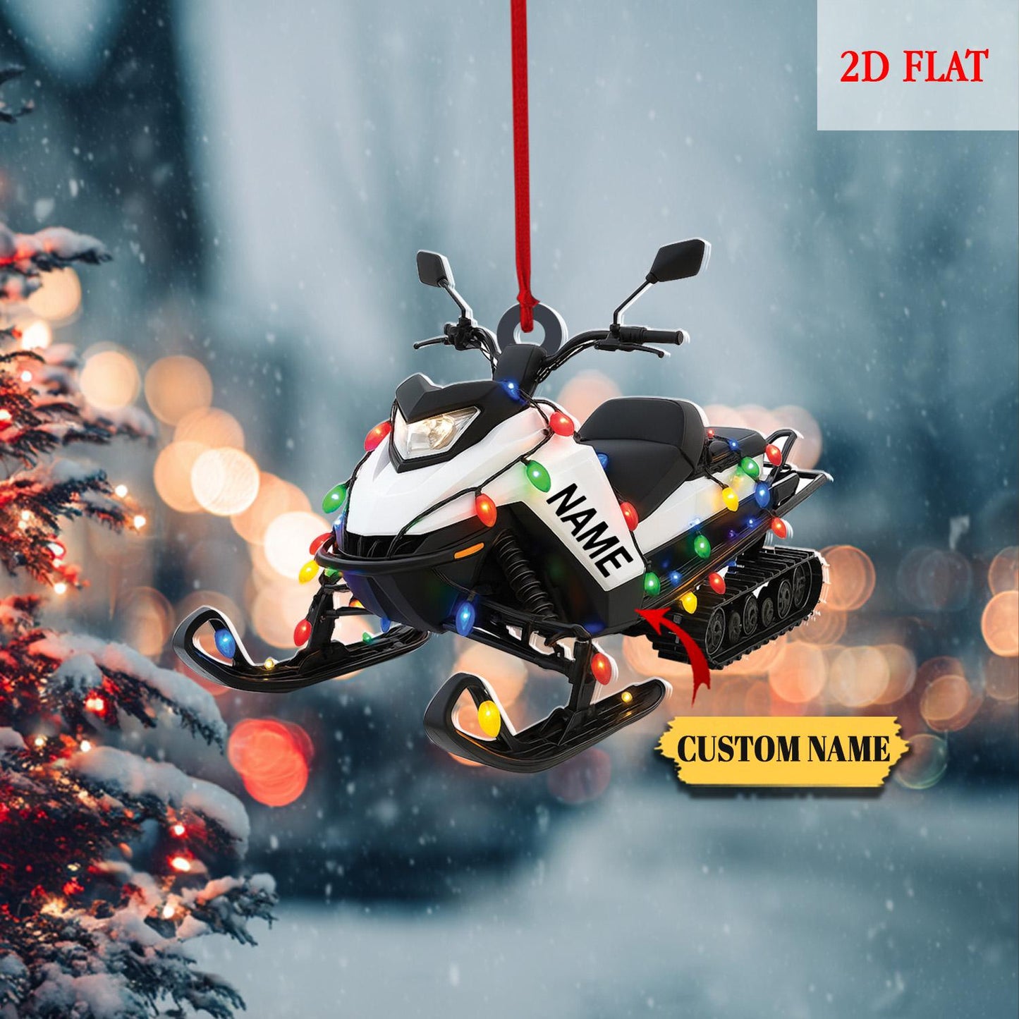 Personalized Snowmobile Motorcycle 2D Flat Christmas Ornament, Christmas Tree Decor, Snowmobile Lover Gifts, Drives Hanging Xmas Ornaments