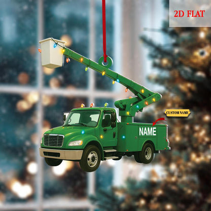 Personalized Lineman Bucker Truck 2D Flat Acrylic Ornament, Lineman Christmas Ornament, Lineworker Ornament,Gift For Lineman, Drives Hanging