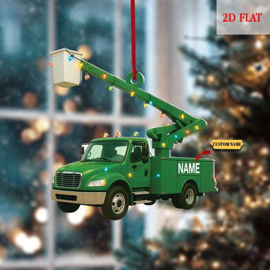Personalized Lineman Bucker Truck 2D Flat Acrylic Ornament, Lineman Christmas Ornament, Lineworker Ornament,Gift For Lineman, Drives Hanging