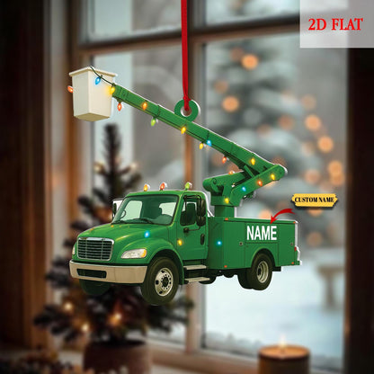 Personalized Lineman Bucker Truck 2D Flat Acrylic Ornament, Lineman Christmas Ornament, Lineworker Ornament,Gift For Lineman, Drives Hanging