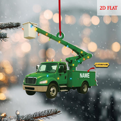 Personalized Lineman Bucker Truck 2D Flat Acrylic Ornament, Lineman Christmas Ornament, Lineworker Ornament,Gift For Lineman, Drives Hanging