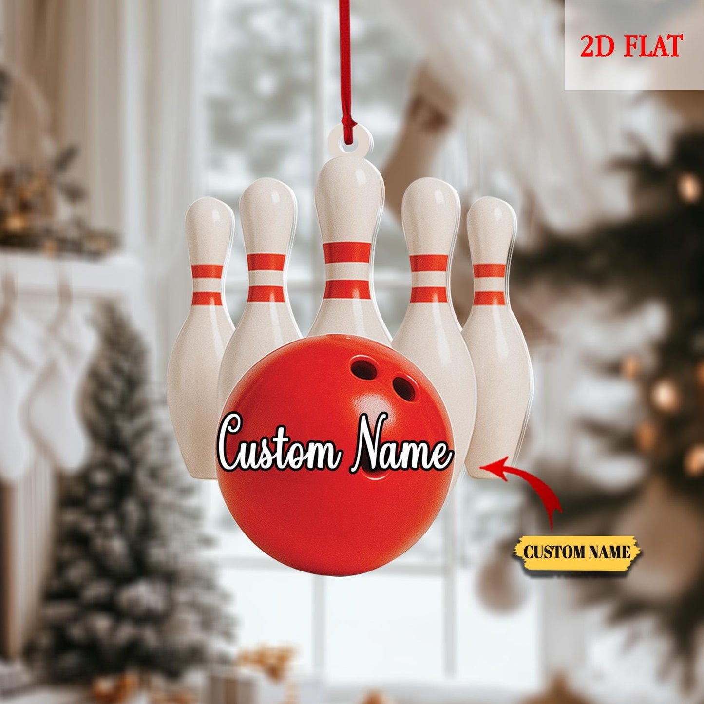 Personalized Name Bowling 2D Flat Ornament, Christmas Gift For Bowling Team, Bowling Christmas Ornament, Bowling Ornament, Xmas Tree Decor