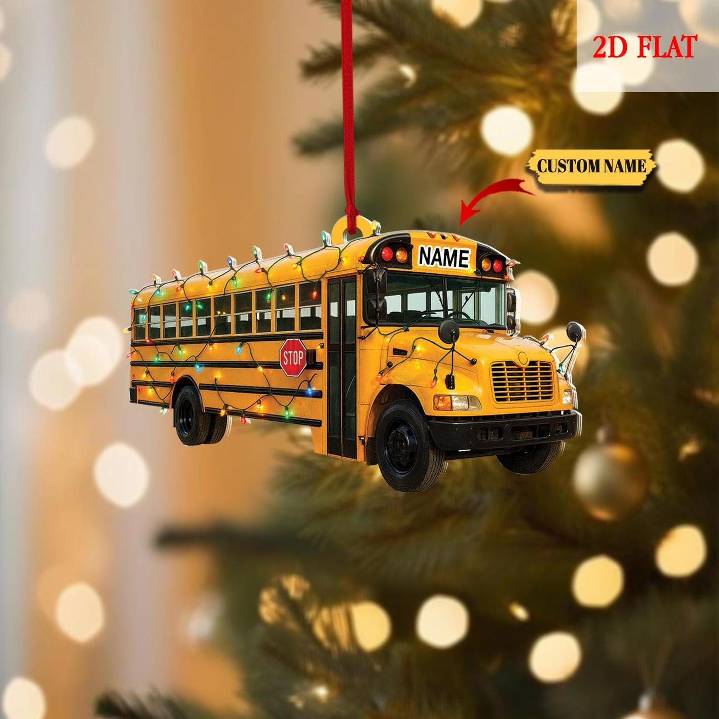 Custom Name School Bus Christmas Ornament Vehicle, Christmas Tree Hanging Decor, Flat 2D Ornament Acrylic, Bus Driver Gift, Hanging Ornament