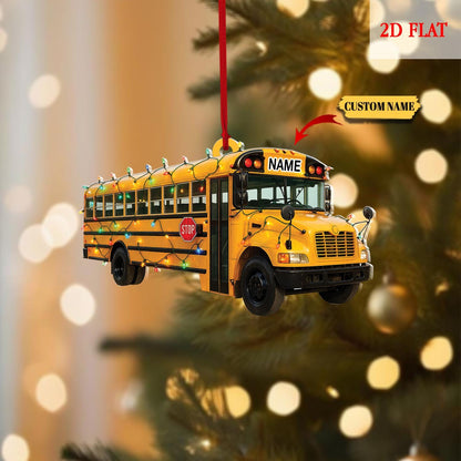 Custom Name School Bus Christmas Ornament Vehicle, Christmas Tree Hanging Decor, Flat 2D Ornament Acrylic, Bus Driver Gift, Hanging Ornament