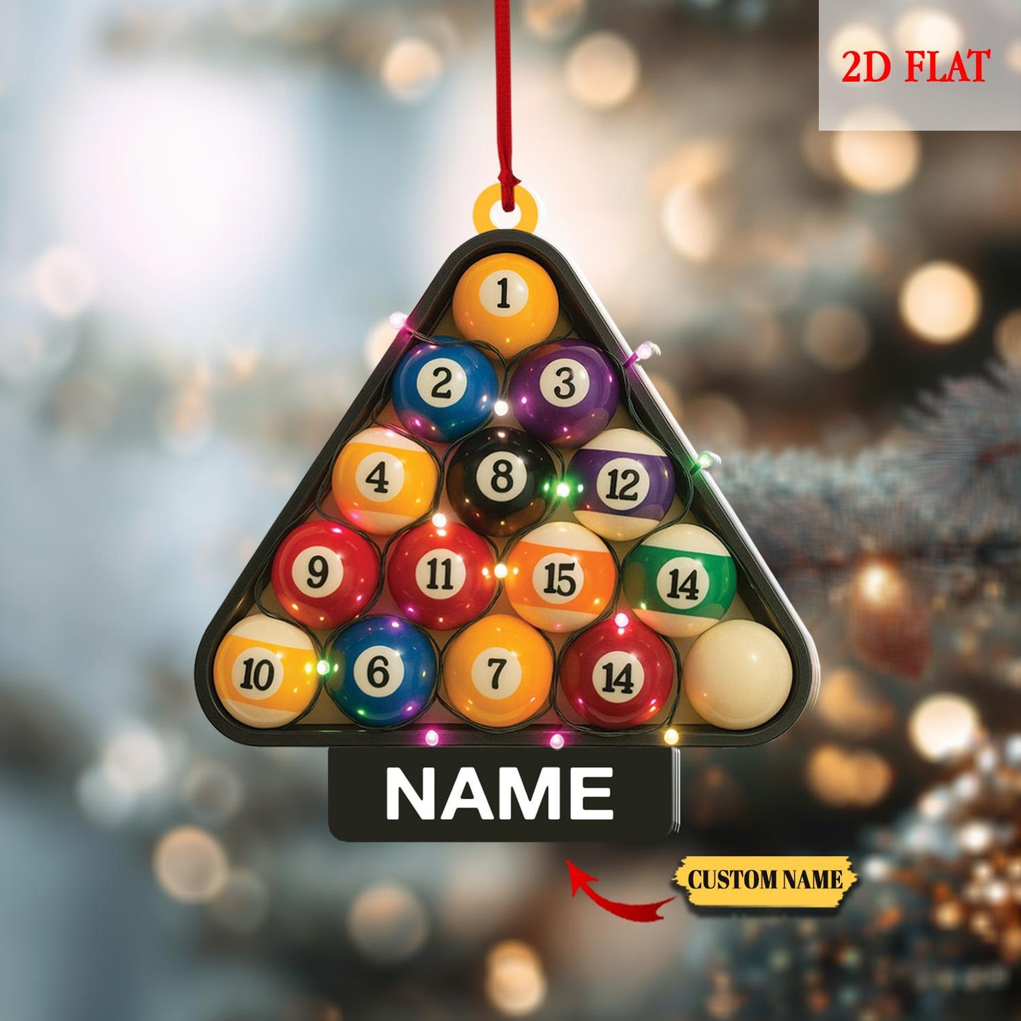 Personalized Pool Billiards 2D Flat Ornament for Lovers, Custom Christmas 2025 Gift for Players, Sports Balls, Billiards Lover Gift