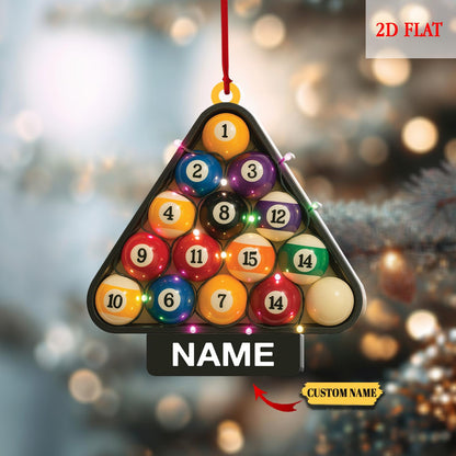 Personalized Pool Billiards 2D Flat Ornament for Lovers, Custom Christmas 2025 Gift for Players, Sports Balls, Billiards Lover Gift