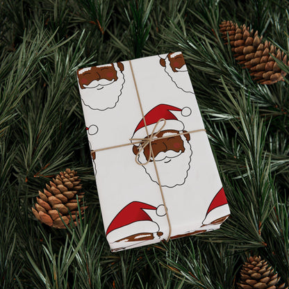 Black Santa Wrapping Paper, Ethnic Santa Gift Wrap, Christmas Holiday Gift Wrap, Festive Santa Claus Wrapping Sheet, Santa Gift Wrap