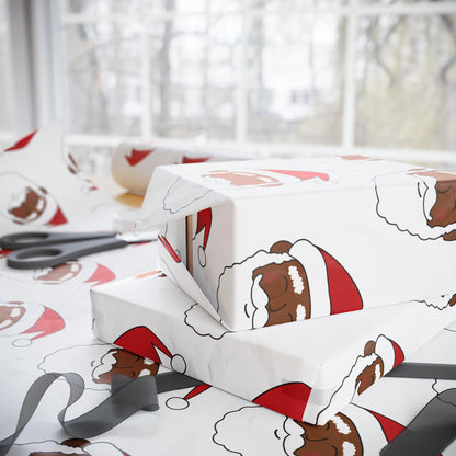 Black Santa Wrapping Paper, Ethnic Santa Gift Wrap, Christmas Holiday Gift Wrap, Festive Santa Claus Wrapping Sheet, Santa Gift Wrap