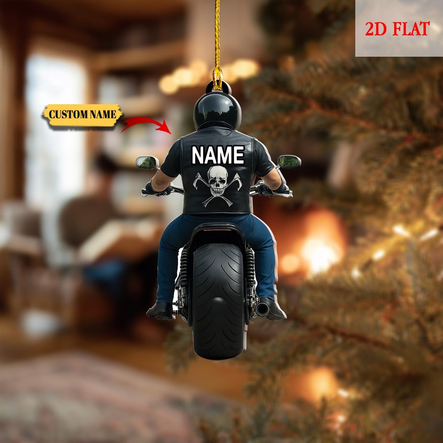 Personalized Biker Harley Motorcycle 2D Flat Acrylic Ornament,Motorcycle Lover Ornament, Biker Ornament, Motorcycle Biker Christmas Ornament