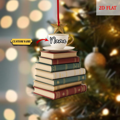 Custom Christmas Book Tree Name 2D Flat Ornament 2025, Book Christmas Tree , Book Lover Gift, Bookworm Gifts, Book Ornament, book club gift