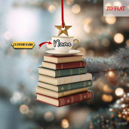 Custom Christmas Book Tree Name 2D Flat Ornament 2025, Book Christmas Tree , Book Lover Gift, Bookworm Gifts, Book Ornament, book club gift