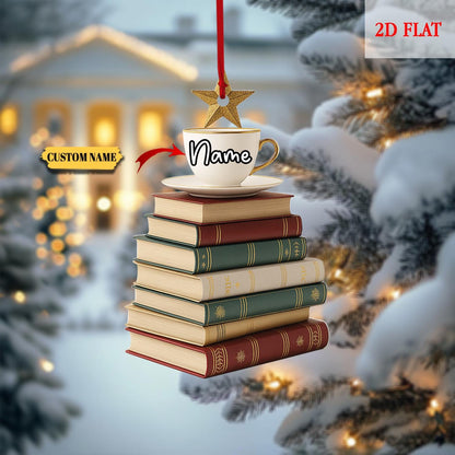 Custom Christmas Book Tree Name 2D Flat Ornament 2025, Book Christmas Tree , Book Lover Gift, Bookworm Gifts, Book Ornament, book club gift