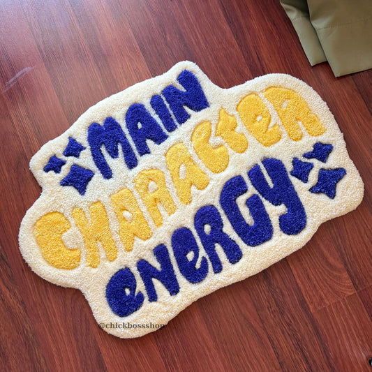 Main Character Energy Rug Custom Tufted Rug | Quote Rug Aesthetic Room Decor | Funky Bold Colorful Accent Gift Tufting Rug