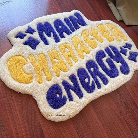 Main Character Energy Rug Custom Tufted Rug | Quote Rug Aesthetic Room Decor | Funky Bold Colorful Accent Gift Tufting Rug