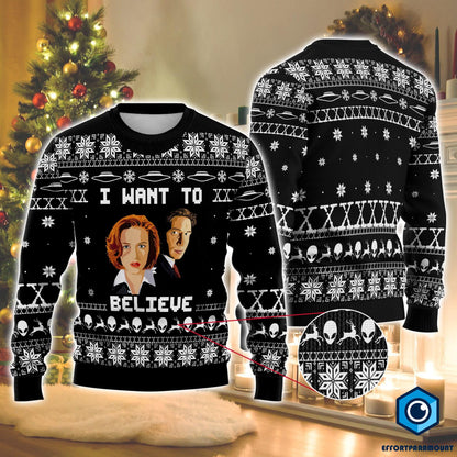 I Want To Believe Ugly Christmas Sweater, The X-Files Christmas Sweater, I Want To Believe Xmas Ugly Sweatshirt