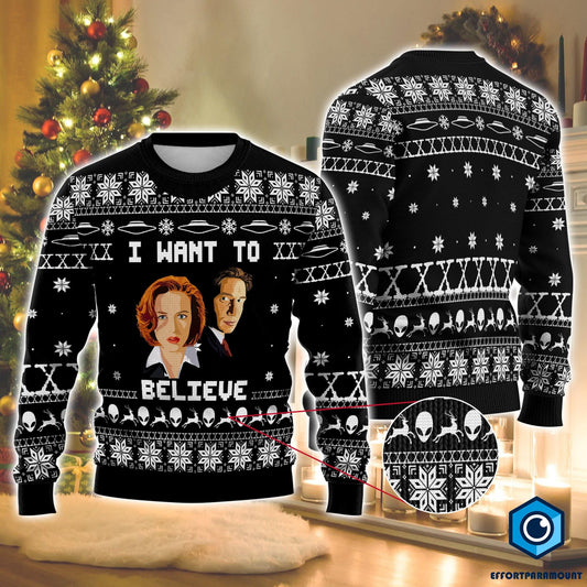 I Want To Believe Ugly Christmas Sweater, The X-Files Christmas Sweater, I Want To Believe Xmas Ugly Sweatshirt