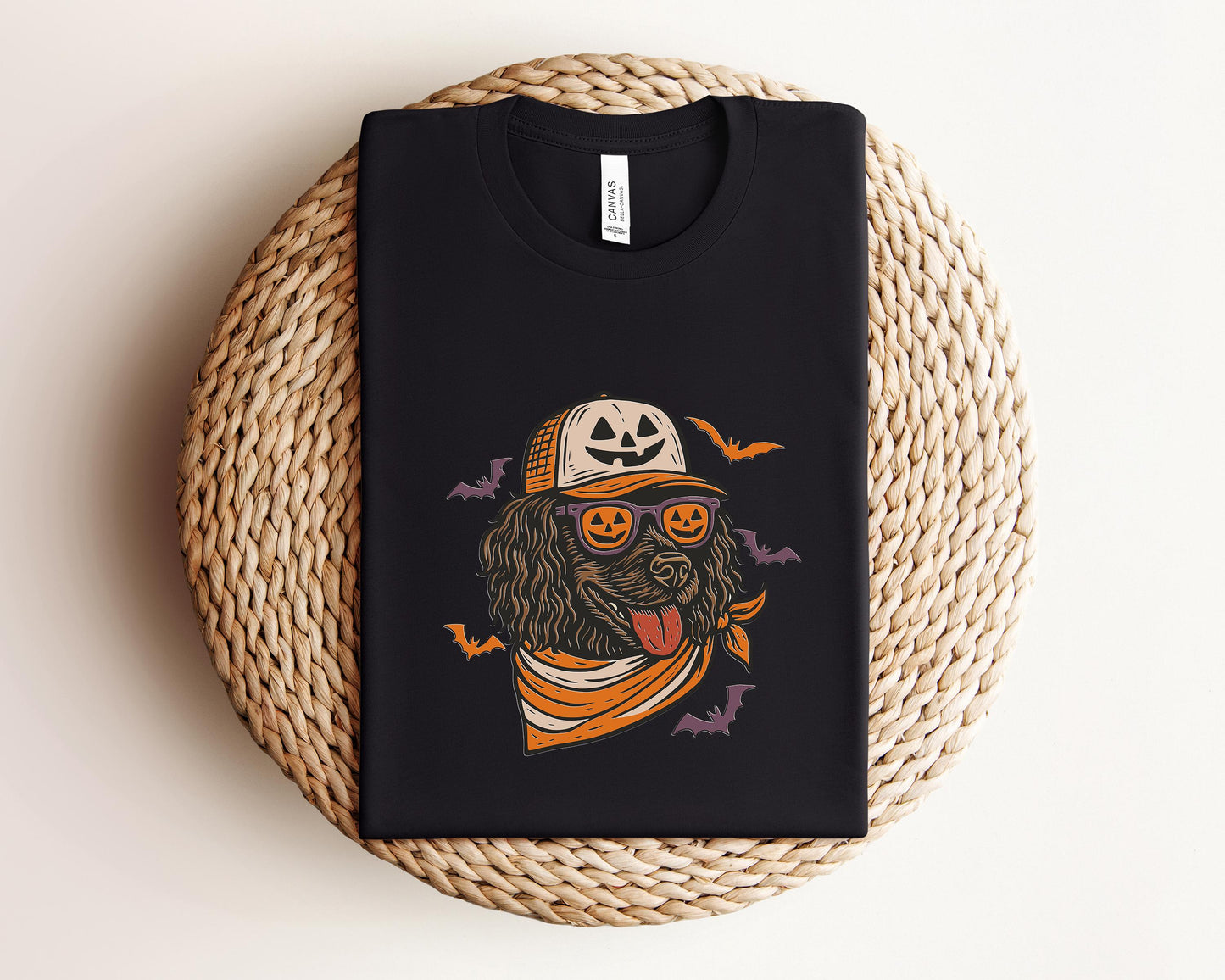 Boykin Spaniel with Pumpkin Trucker Hat and Sunglasses Shirt, Halloween Cool Dog Shirt, Funny Fall Halloween Tee for Dog Lovers & Dog Moms