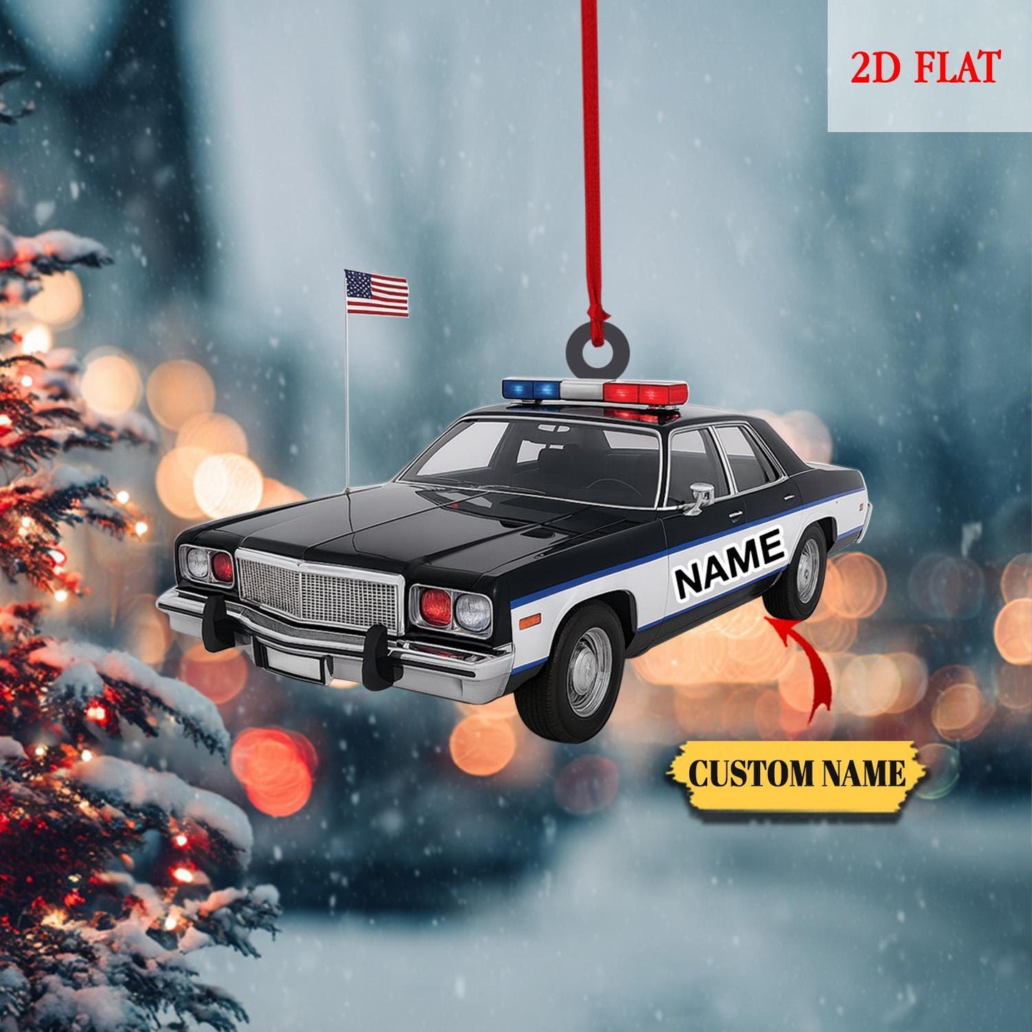 Personalized Police Car 2D Flat Acrylic Ornament, Police Man Christmas Ornament, Police Car Christmas Gifts, Police Ornament Gift for Dad