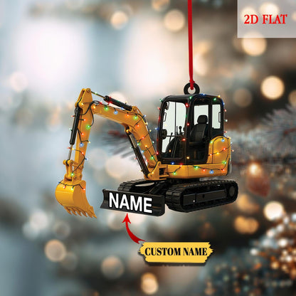 Custom Name Excavator Led Light Flat 2D Ornament, Machine Ornament, Construction Gift, Christmas Tree Hanging Decor, Excavator Ornament