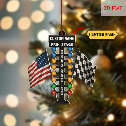 Personalized Pre-Stage Drag Racing 2D Flat Acrylic Ornament, Pre-Stage Drag Racing Lights Christmas Ornament 2D , Gift for lover