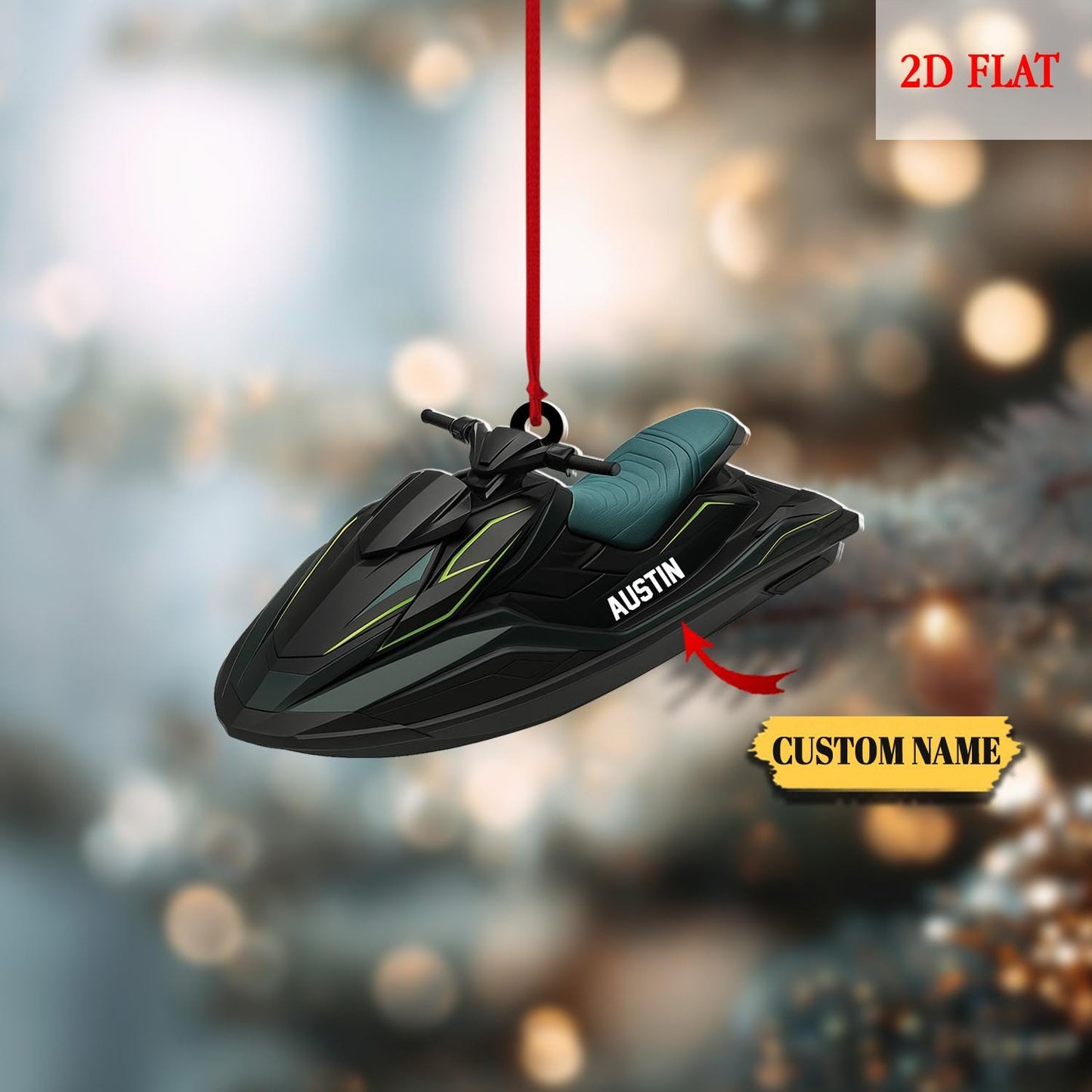 Personalized Jet Ski Christmas Tree 2D Flat Acrylic Ornament, Speed Boat Ornaments, Boatercycle Xmas Ornament, Gift Jet Ski Lover Ornament