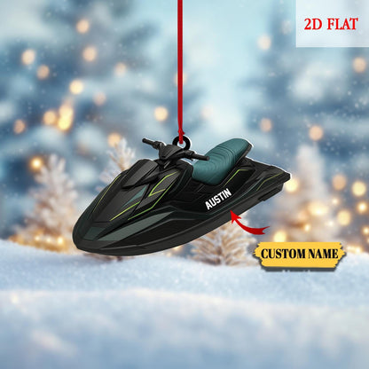 Personalized Jet Ski Christmas Tree 2D Flat Acrylic Ornament, Speed Boat Ornaments, Boatercycle Xmas Ornament, Gift Jet Ski Lover Ornament
