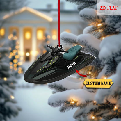 Personalized Jet Ski Christmas Tree 2D Flat Acrylic Ornament, Speed Boat Ornaments, Boatercycle Xmas Ornament, Gift Jet Ski Lover Ornament