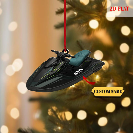 Personalized Jet Ski Christmas Tree 2D Flat Acrylic Ornament, Speed Boat Ornaments, Boatercycle Xmas Ornament, Gift Jet Ski Lover Ornament