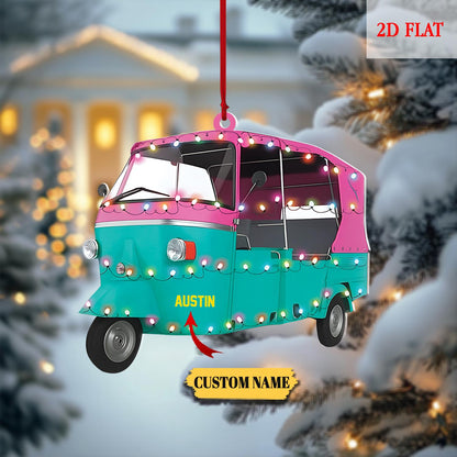 Custom Scooter Auto Rickshaw Truck 2D Flat Acrylic Ornament, Rickshaw Scooter Xmas Ornament,Motorcycles Lovers Xmas, Drives Hanging Ornament