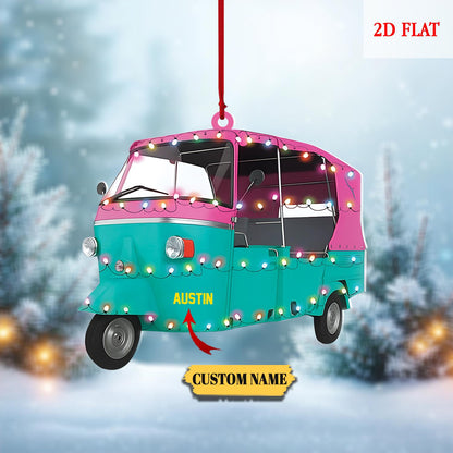 Custom Scooter Auto Rickshaw Truck 2D Flat Acrylic Ornament, Rickshaw Scooter Xmas Ornament,Motorcycles Lovers Xmas, Drives Hanging Ornament