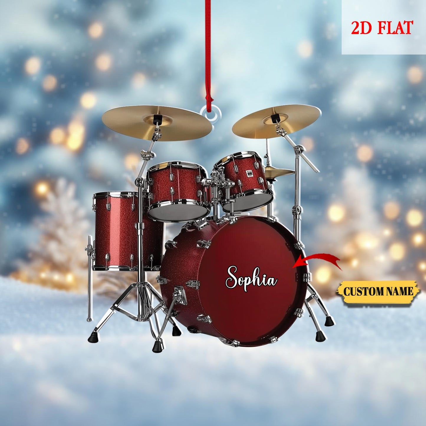 Personalized Drummer 2D Flat Acrylic Ornament, Custom Drum Kit with Name & Year 2025, Band Member Keepsake, Drum Tree Decor, Drum Lover Gift